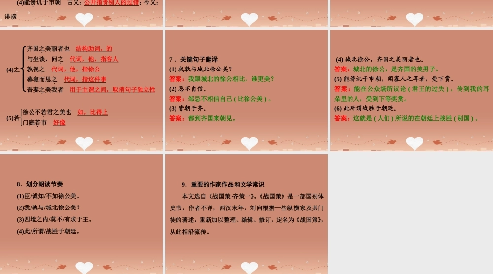 中考语文 第一篇 课内重点文言文梳理二十 邹忌讽齐王纳谏讲解课件