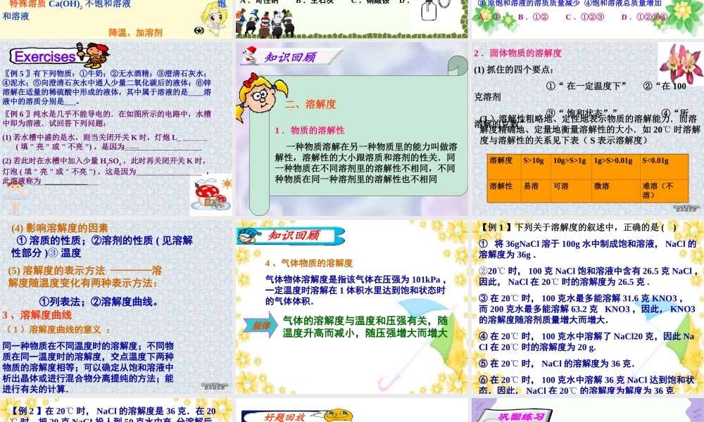 九年级化学中考溶液的单元复习课件 人教版 课件