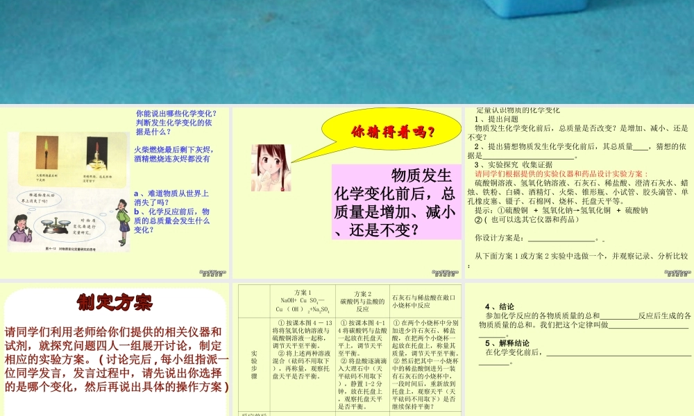 九年级化学质量守恒定律课件 上教版 课件