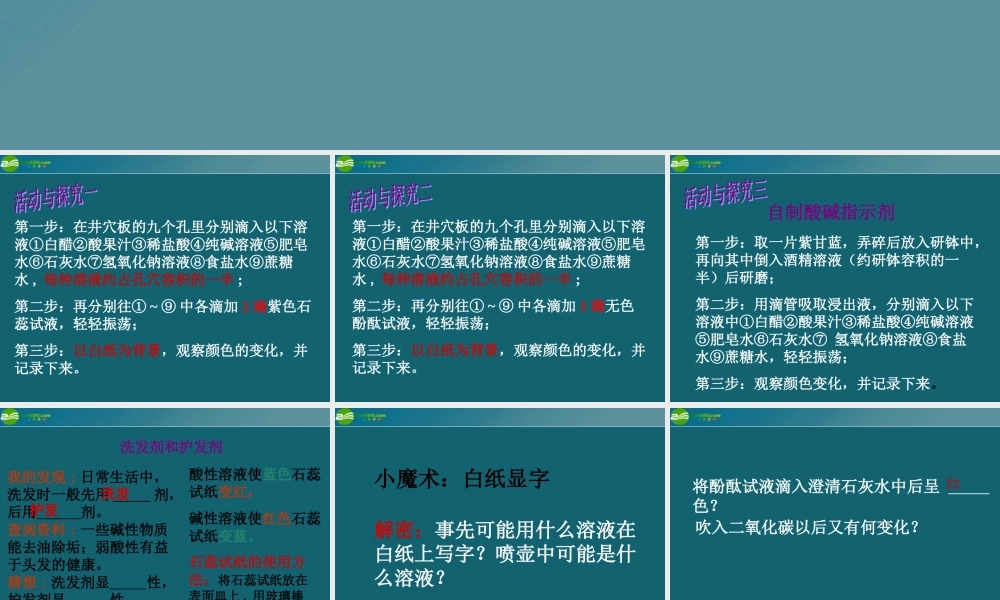 九年级化学 71溶液的酸碱性课件10沪教版 课件