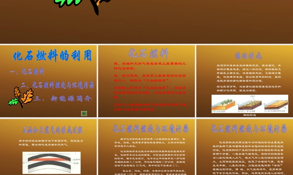 九年级化学上册 化石燃料的利用课件2 沪教版 课件