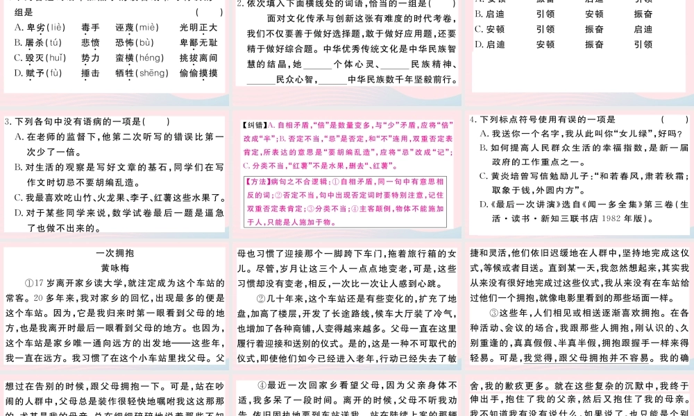 (武汉专版)八年级语文下册 第四单元 13 最后一次讲演习题课件 新人教版 课件