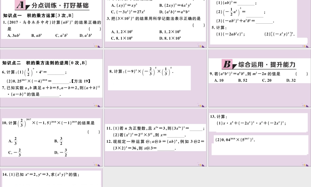 (河北专版)八年级数学上册 14.1 整式的乘法 14.1.3 积的乘方习题课件 (新版)新人教版 课件