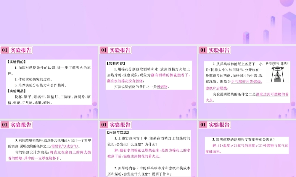 九年级化学上册 第七单元 燃料及其利用 实验活动3 燃烧的条件(增分课练)习题课件 (新版)新人教版 课件