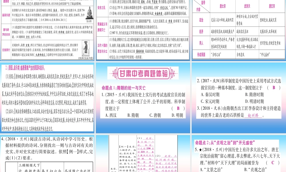 (甘肃专用)中考历史总复习 第一篇 考点系统复习 板块一 中国古代史 主题四 繁荣与开放的时代(精讲)课件