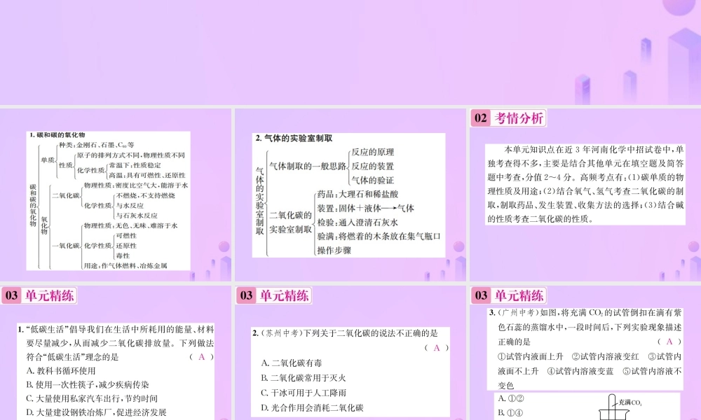 九年级化学上册 第六单元 碳和碳的氧化物单元复习(六)碳和碳的氧化物(增分课练)习题课件 (新版)新人教版 课件