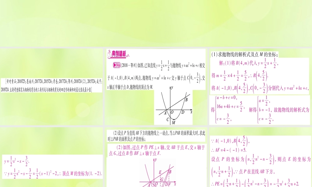 (湖北专用版)版中考数学 第三轮 压轴题突破 重难点突破4 二次函数与几何函数综合题 类型4 二次函数与几何图形中的最值课件