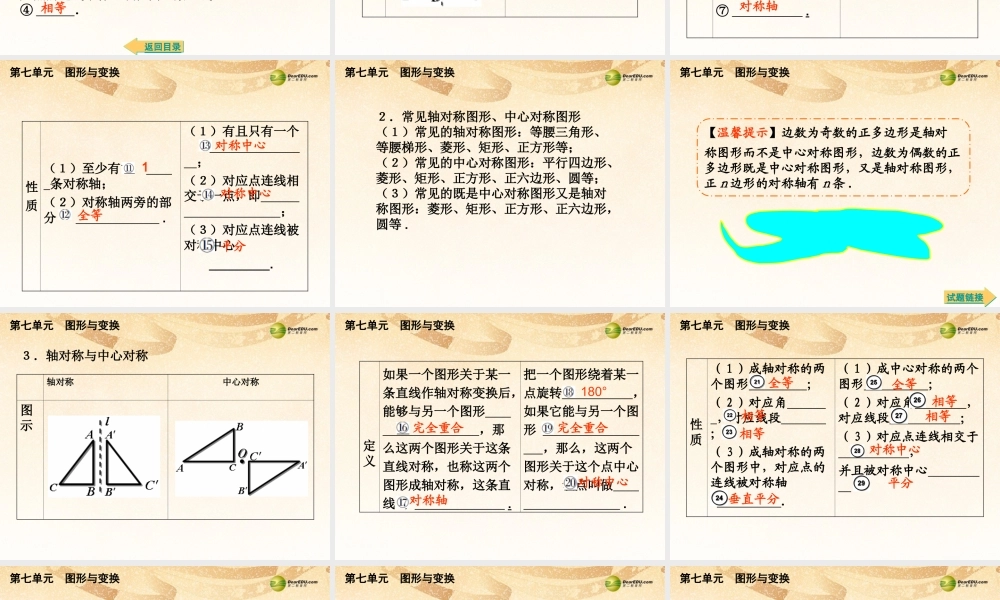 中考数学总复习 考点清单 7第七单元 图形与变换课件