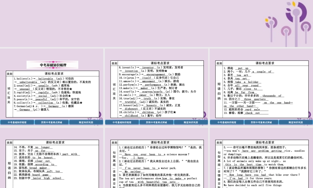 (贵阳专版)中考英语总复习 第1部分 教材知识梳理篇 八下 Units 9 10(精讲)课件