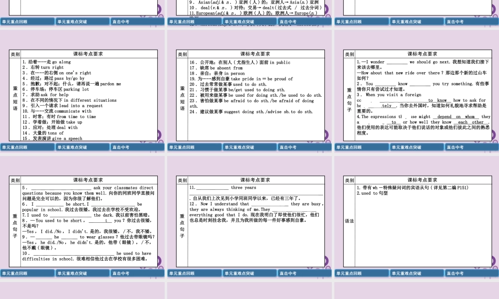 中考英语总复习 第一篇 教材知识梳理篇 九全 Units 3 4(精讲)课件