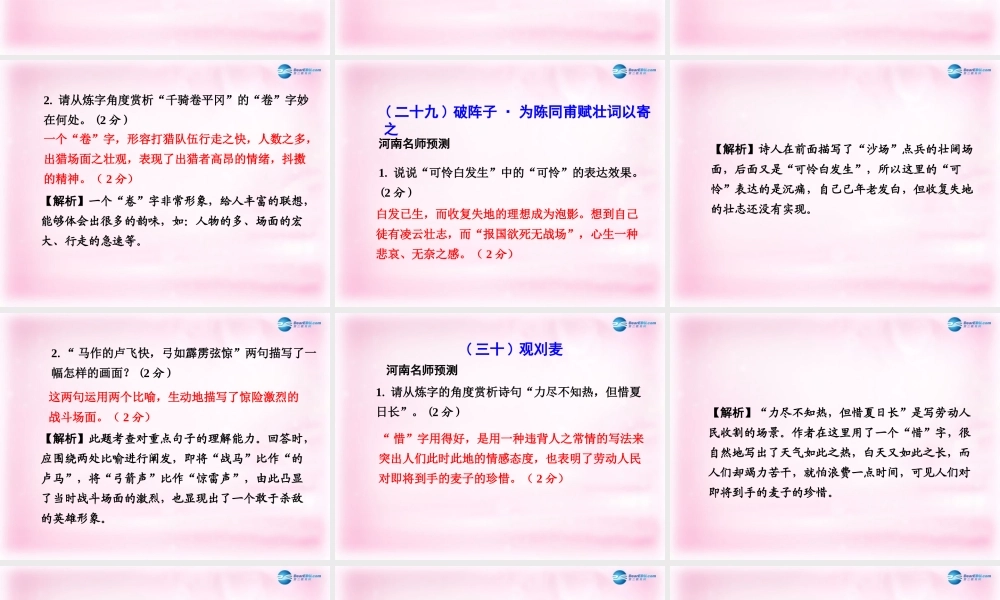 中考语文总复习 第一部分 教材知识梳理 古诗词曲部分 九上精讲课件 苏教版 课件