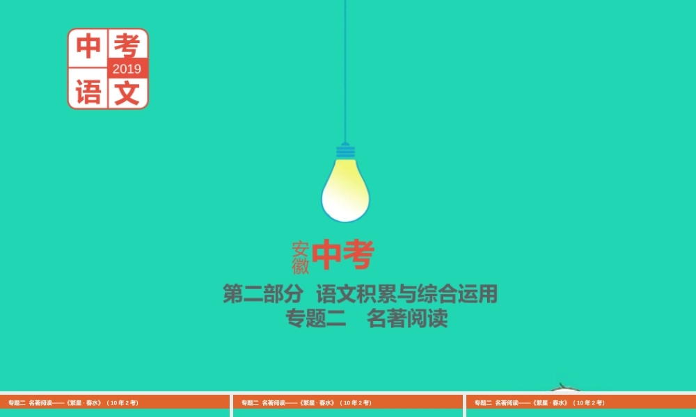 中考语文总复习 第二部分 语文积累与综合运用 专题二 名著阅读(繁星 春水)课件