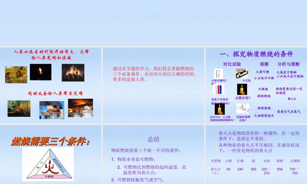 九年级化学上册 第三章第三节燃烧条件与灭火原理课件 粤教版 课件