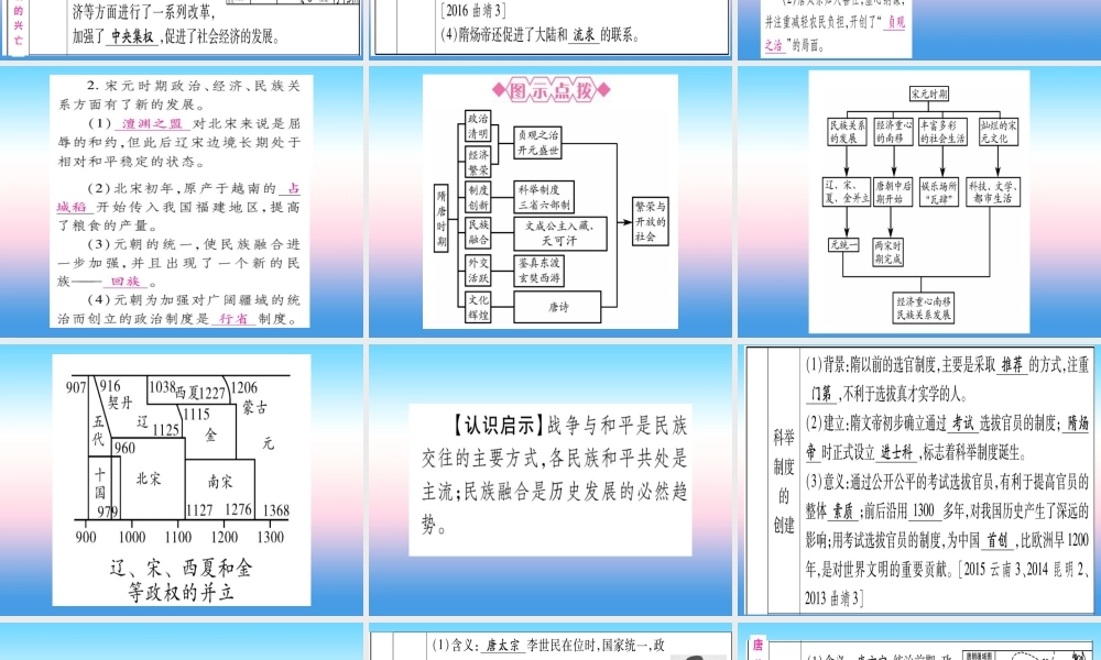 (云南专用)中考历史总复习 第一篇 考点系统复习 板块1 中国古代史 主题三 繁荣与开放的社会—隋唐 民族政权竞立和南方经济的发展—辽宋夏金元(精讲)课件