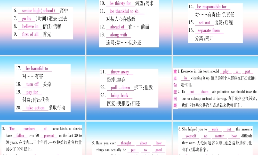 (湖北专用版)版中考英语复习 第一篇 教材系统复习 考点精讲二十二 九全 Units 13 14实用课件