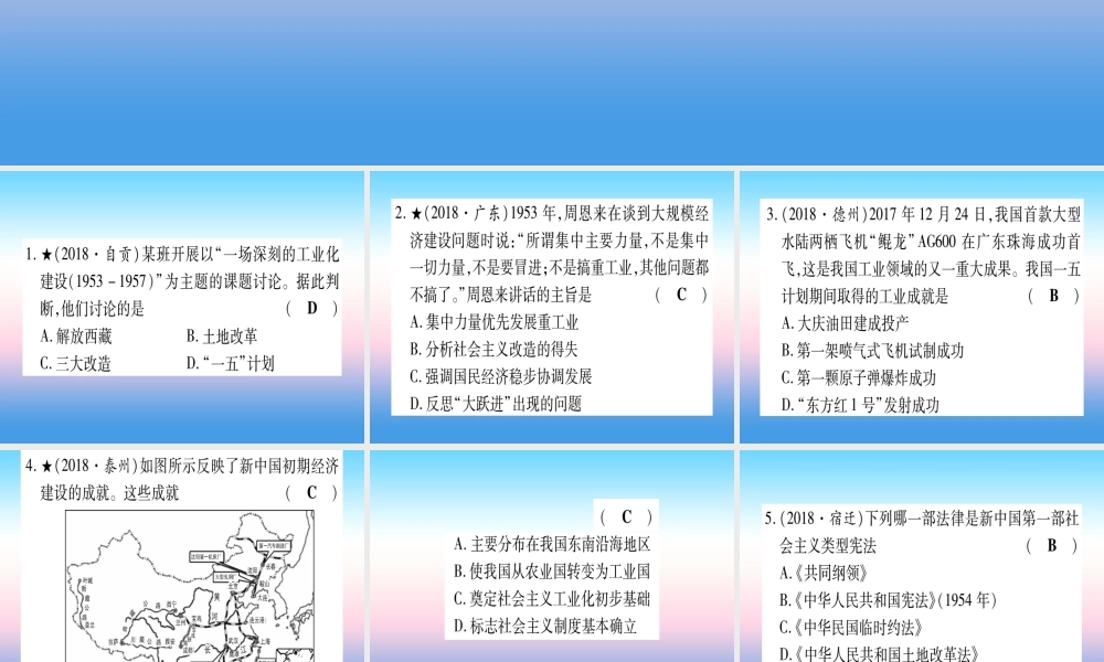 (甘肃专用)中考历史总复习 第一篇 考点系统复习 板块三 中国现代史 主题二 社会主义制度的建立于社会主义建设的探索(精练)课件