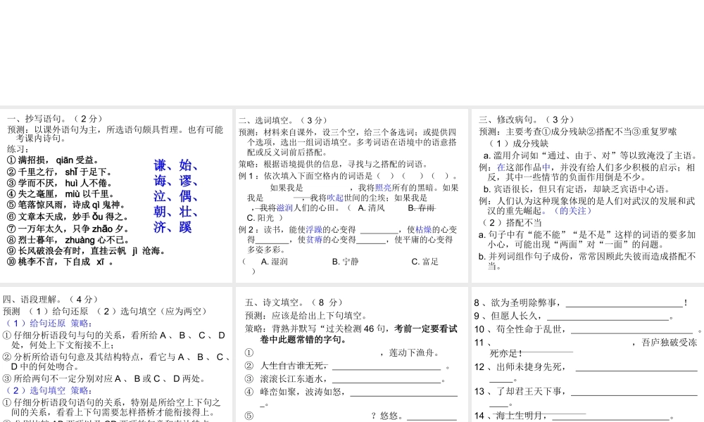 中考语文预测与对策复习课件新人教版 课件
