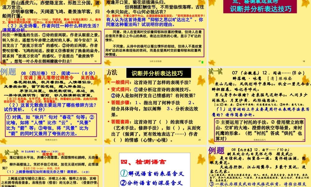 11—12年高三语文 诗歌鉴赏答题技巧专题课件