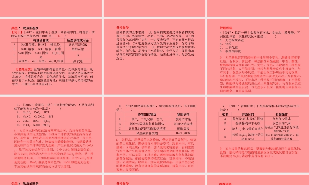 (临沂专版)中考化学总复习 第二部分 专题复习 高分保障 专题一 物质的共存、检验、除杂题课件 新人教版 课件