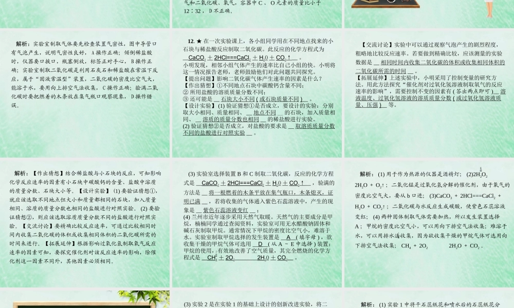 (河北专版)九年级化学 重点题目精讲 第六单元 碳和碳的氧化物课件 (新版)新人教版 课件