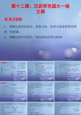 七年级历史上册 第3单元 秦汉时期 统一多民族国家的建立和巩固 第12课 汉武帝巩固大一统王朝课件 新人教版 课件