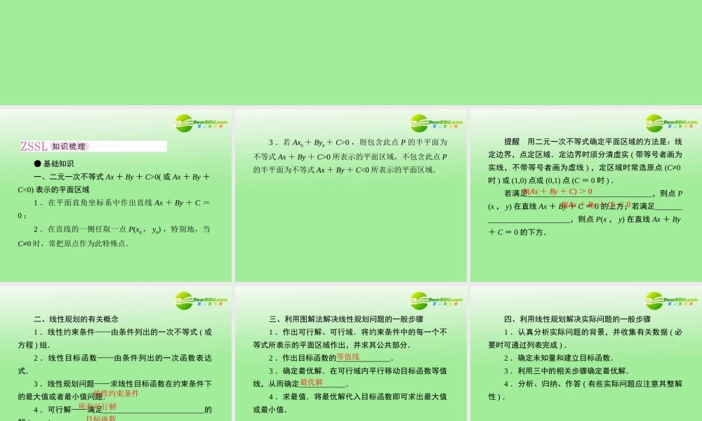 3第三讲简单的线性规划及实际应用教师讲义手册课件(全国版) 文 新人教A版 课件