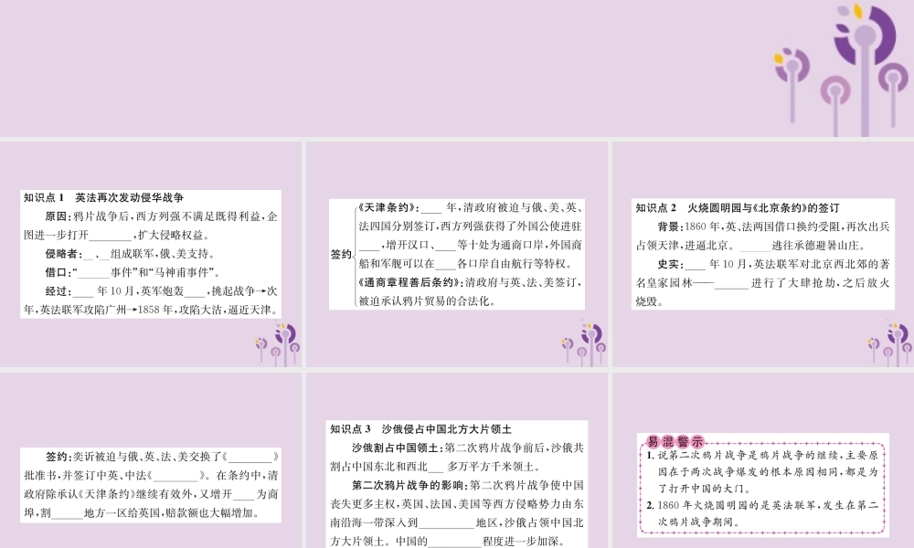 (河南专版)八年级历史上册 第一单元 中国开始沦为半殖民地半封建社会 第2课 第二次鸦片战争课件 新人教版 课件