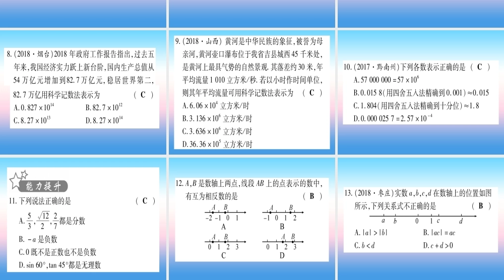 (甘肃专用)中考数学 第一轮 考点系统复习 第1章 数与式 第1节 实数 课时1 实数的有关概念作业课件