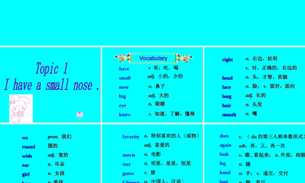 topic1 sectionA 七年级英语上：Unit 2 Topic 1 I have a small nose课件(仁爱版)