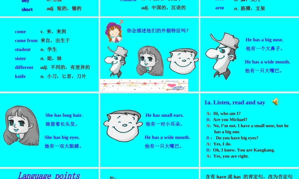 topic1 sectionA 七年级英语上：Unit 2 Topic 1 I have a small nose课件(仁爱版)