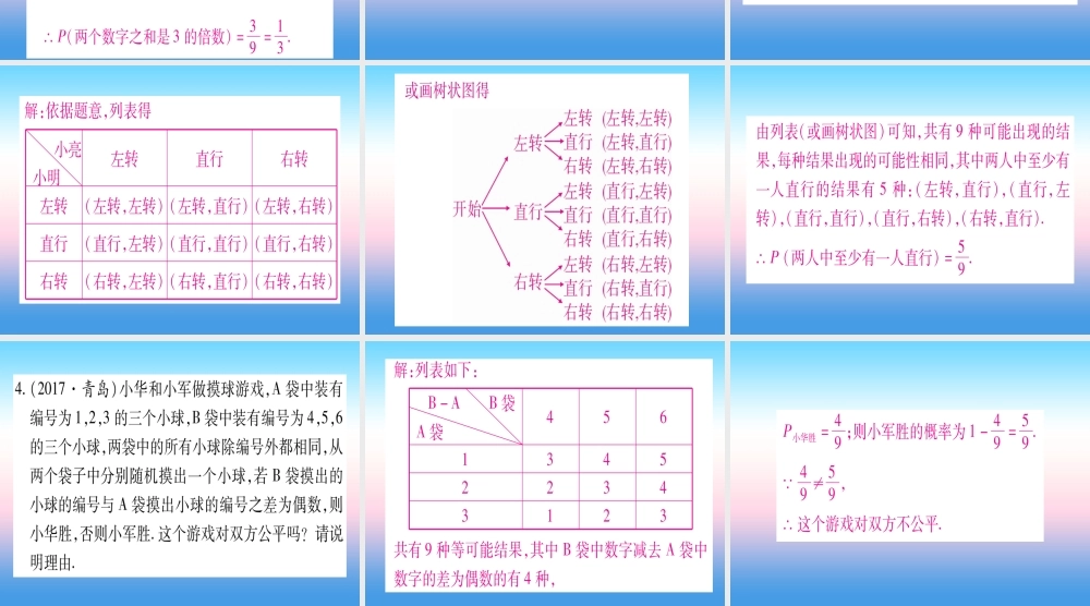 (湖北专版)中考数学总复习 第2轮 中档题突破 专项突破8 统计与概率 类型2 概率知识的应用习题课件