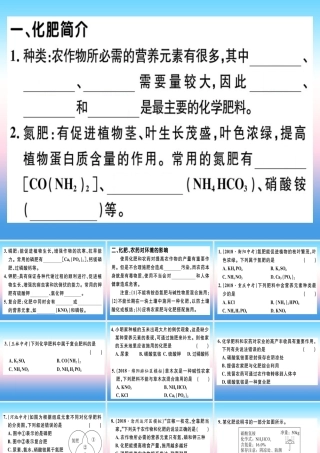 九年级化学下册 第十一单元 盐 化肥 课题2 化学肥料 第1课时 化学肥料习题课件 (新版)新人教版 课件