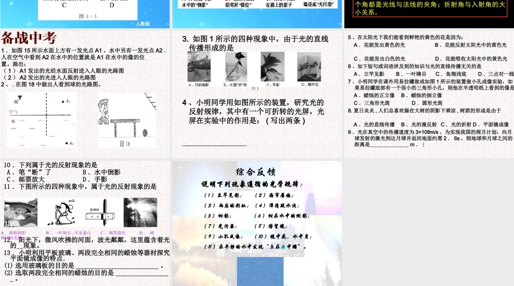 中考物理第一轮复习课件 光现象 人教新课标版  课件