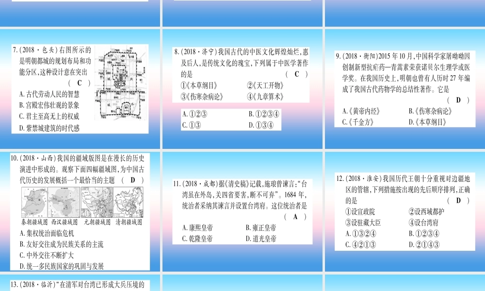 (云南专用)中考历史总复习 第一篇 考点系统复习 板块1 中国古代史 主题四 多民族大一统国家的巩固与发展—明清(精练)课件