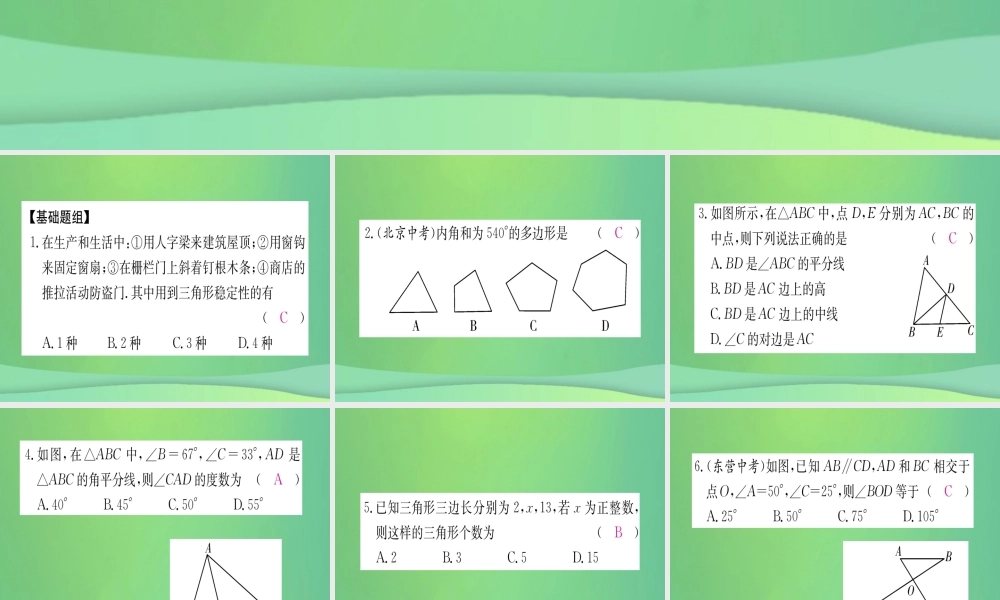 (江西专用)八年级数学上册 期末复习一 三角形作业课件 (新版)新人教版 课件