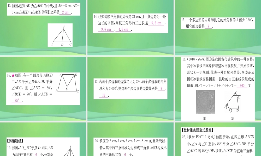 (江西专用)八年级数学上册 期末复习一 三角形作业课件 (新版)新人教版 课件