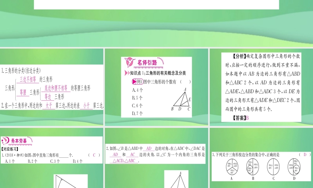 (江西专用)八年级数学上册 第11章 三角形 11.1 与三角形有关的线段 11.1.1 三角形的边作业课件 (新版)新人教版 课件