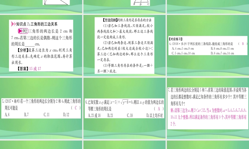 (江西专用)八年级数学上册 第11章 三角形 11.1 与三角形有关的线段 11.1.1 三角形的边作业课件 (新版)新人教版 课件