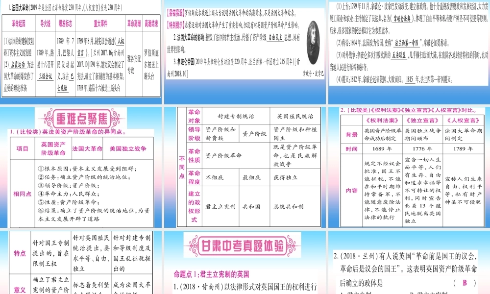 (甘肃专用)中考历史总复习 第一篇 考点系统复习 板块五 世界近代史 主题二 资本主义制度的初步确立(精讲)课件