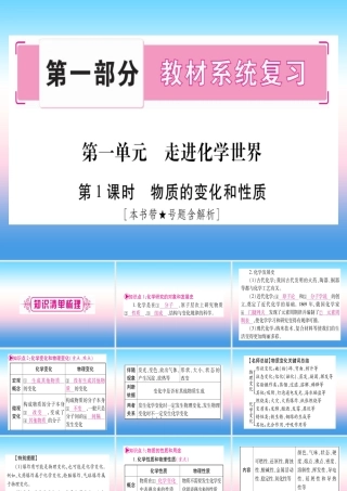 (云南专用)中考化学总复习 第1部分 教材系统复习 九上 第1单元 走进化学世界 第1课时 物质的变化和性质(精讲)课件