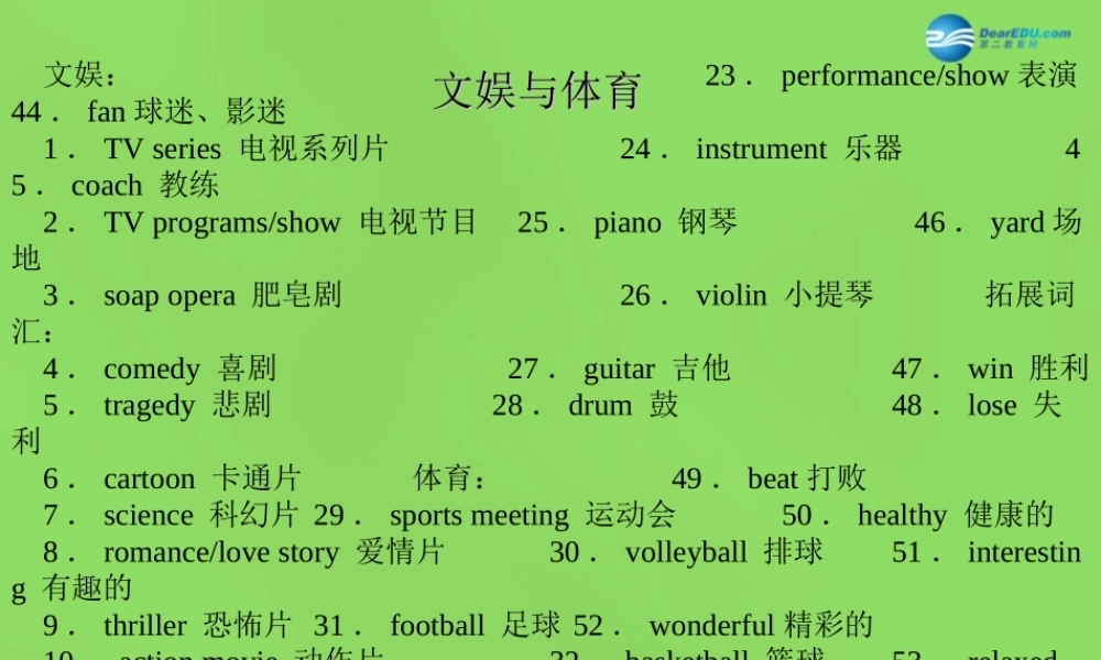 中考英语必备复习 文娱与体育课件