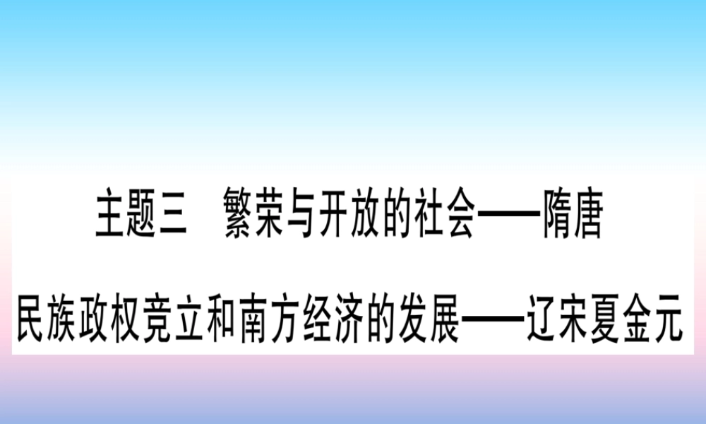(云南专用)中考历史总复习 第一篇 考点系统复习 板块1 中国古代史 主题三 繁荣与开放的社会—隋唐 民族政权竞立和南方经济的发展—辽宋夏金元(精练)课件