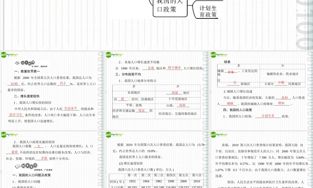 (随堂优化训练)八年级地理上册 第一章 第三节 中国的人口课件 湘教版 课件