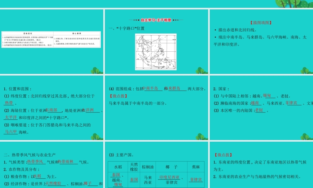 七年级地理下册 第七章 第二节 东南亚(一 十字路口的位置 热带气候与农业生产)习题课件(新版)新人教版 课件