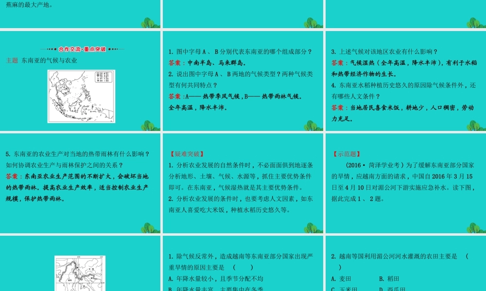 七年级地理下册 第七章 第二节 东南亚(一 十字路口的位置 热带气候与农业生产)习题课件(新版)新人教版 课件