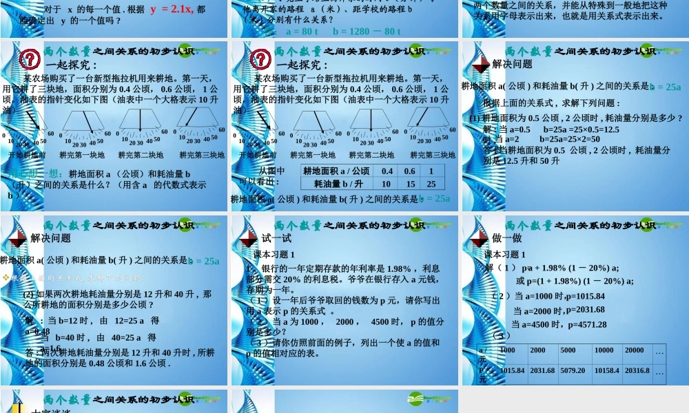 七年级数学上册 5.5 两个数量之间关系的初步认识 课件 冀教版 课件