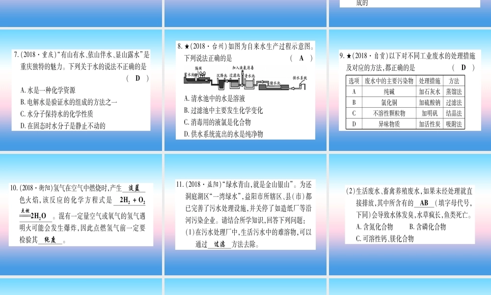 (云南专用)中考化学总复习 第1部分 教材系统复习 九上 第4单元 自然界的水 第1课时 自然界的水(精练)课件