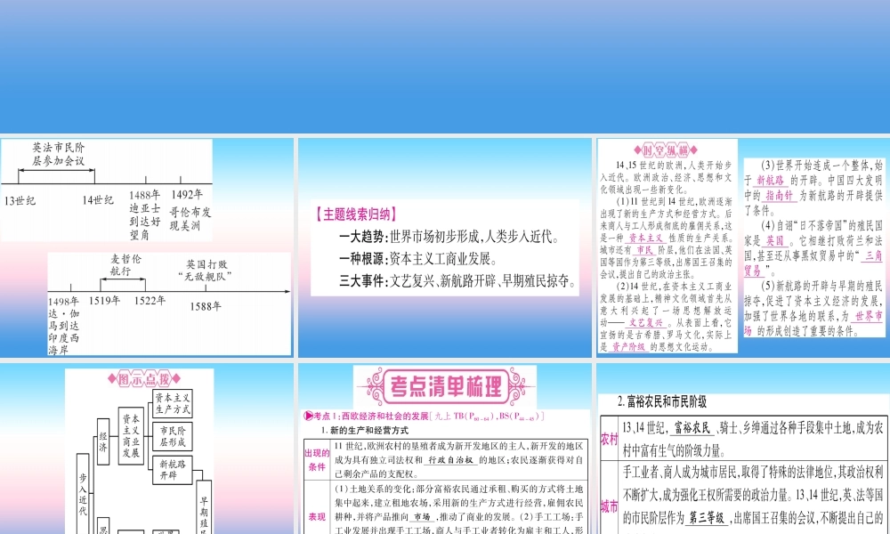 (甘肃专用)中考历史总复习 第一篇 考点系统复习 板块五 世界近代史 主题一 步入近代(精讲)课件