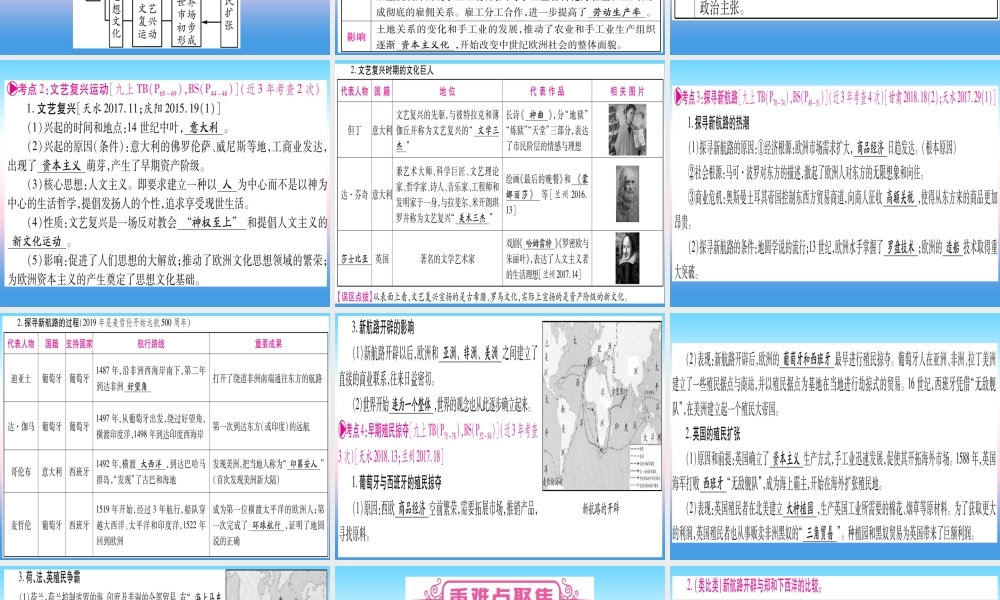 (甘肃专用)中考历史总复习 第一篇 考点系统复习 板块五 世界近代史 主题一 步入近代(精讲)课件