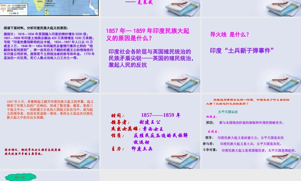 九年级历史上册 第21课印度的殖民化和印度人民的抗英斗争课件 华东师大版 课件